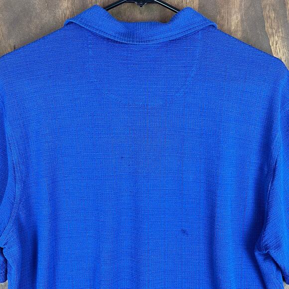 Jhane Barnes Mens Shirt Blue Polo Silk & Spandex Short Sleeve Square Pattern M - Picture 12 of 14